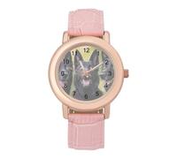 Three Black German Shepherd Dogs Classic Watches for Women Pink Leather Strap Trendy Quartz Watch for Small Wrists
