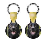 Three Black German Shepherd Dogs Funny GPS Cases Holder with Key Chain Ring Protective Cover Compatible with Airtag 2PCS