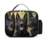 Three Black German Shepherd Dogs Leather Lunch Bag with Buckled Handle Insulated Portable Meal Lunchbox for Work Travel