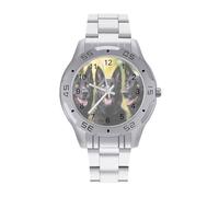 Three Black German Shepherd Dogs Men's Quartz Wrist Watches Fashion Casual Business Steel Band Wristwatch