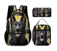 Three Black German Shepherd Dogs Printed Dayback Set with Lunch Bag And Pencil Case Lightweight Classic Backpack Set 3pcs