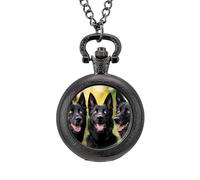 Three Black German Shepherd Dogs Vintage Pocket Watches Roman Numerals Quaretz Watch with Chain Christmas Birthday Gifts Black-Style