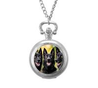 Three Black German Shepherd Dogs Vintage Pocket Watches Roman Numerals Quaretz Watch with Chain Christmas Birthday Gifts Silver-Style