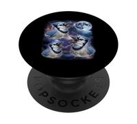 Three Blue Jays Moon 3 Birds Funny Cursed Howling Meme PopSockets Adhesive PopGrip