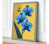 Three Blue Orchids Botanical Canvas Wall Art Print 30x20 Inch (76 x 51 cm)