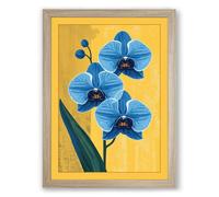 Three Blue Orchids Botanical Framed Wall Art Print A1 (84.1×59.4cm) Oak, Wall Decor for Living Room, Bedroom, Office & Home, Ready to Hang, Art Gift