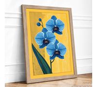 Three Blue Orchids Botanical Framed Wall Art Print A1 Oak