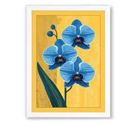 Three Blue Orchids Botanical Framed Wall Art Print A2 (59.4×42cm) White, Wall Decor for Living Room, Bedroom, Office & Home, Ready to Hang, Art Gift