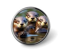 Three Brown Otters Brooch with Button Design, Funny Backpack Pins for Women, Personalized Brooch Pins for Men, Round Badge for Hat, Cute Badge Holders for Activity