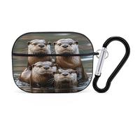 Three Brown Otters Earbuds Organizer Shockproof Protective Airpods Pro Cover with Carabiner Clip Anti Fall Carrying Earphone Case Cover for Airpods Pro 2nd Generation Black