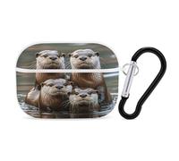 Three Brown Otters Earbuds Organizer Shockproof Protective Airpods Pro Cover with Carabiner Clip Anti Fall Carrying Earphone Case Cover for Airpods Pro 2nd Generation White