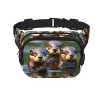 Three Brown Otters print Fanny Pack Purse with Adjustable Strap Square Double Layer Waist Bag Belt Unisex Everywhere