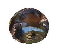 Three Brown Otters Print Shower Cap, Shower Cap for Women Reusable, Waterproof Bath Cap,Quick Drying Bath Hair Cap