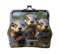 Three Brown Otters small wallets woman,wallets for women,coin purse for women,small womens wallet,with zipper and kiss lock, Black, One Size, Art Deco