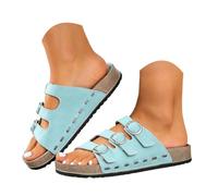 Three Buckle Cork Slide Sandals for Women's Cutout Strap Flat Slides Adjustable Boho Beach Shoes Non Slip Casual Summer Sandals for Vacation Walking Daily Wear