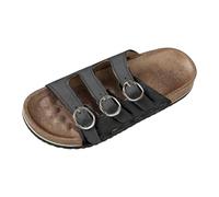 Three Buckle Cork Slide Sandals for Women's Cutout Strap Flat Slides Adjustable Boho Beach Shoes Non Slip Casual Summer Sandals for Vacation Walking Daily Wear