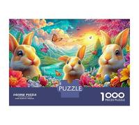 Three Bunnies with Butterflies And Flowers 1000 Piece Jigsaw Puzzle Lucky Rabbit Perfect Present for Boys, Girls, Men & Women 38x26cm/1000pcs
