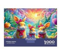 Three Bunnies with Pink Bows by A Lake 1000-Piece Jigsaw Puzzle Lucky Rabbit Challenging & Educational for All Ages 38x26cm/1000pcs