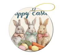 Three Bunnies with Ribbon Bows Colorful Easter Egg Christmas Tree Hanging Ornaments,2 Pieces, 7.2CM Round Double-Sided