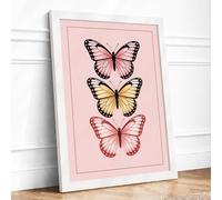 Three Butterflies Botanical Framed Wall Art Print A4 White
