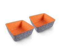 Three by Three Seattle Tapered Felt Storage Bins 2 Pack - 9x9 Drawer & Shelf Organizer, Recycled Felt Storage Baskets, Soft Modular Storage for Closet, Office, Bedroom (Two-Tone Charcoal/Orange)