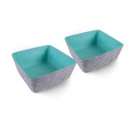 Three by Three Seattle Tapered Felt Storage Bins 2 Pack - 9x9 Drawer & Shelf Organizer, Recycled Felt Storage Baskets, Soft Modular Storage for Closet, Office, Bedroom (Charcoal/Blue)