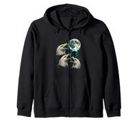 Three Calling Bald Eagles Under Full Moon Zip Hoodie