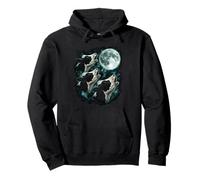 Three Calling Cows Beneath Full Moon Pullover Hoodie