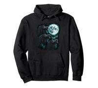 Three Calling Horses Beneath Full Moon Pullover Hoodie