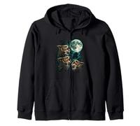 Three Calling Owls Under Full Moon Sky Zip Hoodie