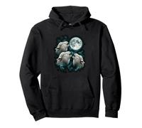Three Calling Sheep Beneath Full Moon Pullover Hoodie