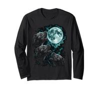 Three Cane Corsos Under Moon Canine Night Scene Long Sleeve T-Shirt