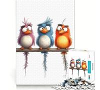 Three Cartoon Birds on A Branch 1000 Piece Jigsaw Puzzles for Adults Brain Tease Toy Relax Time Perfect Cut Memorable Gift (38x26cm)