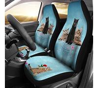 Three Cat On The Water 2 Pcs Car Seat Cover Dirty-Proof Car Seat Protector Breathable Front Seats Cushion Cover Universal Fit Sedan Truck Mpv