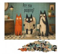 Three Cats Asking 'Are You Pooping？' Jigsaw Puzzle for Adults, 1000 Pieces | Clear image details - a simple way to organise the image in spare time.
