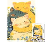 Three Cats Cuddling in Flowers for Adults 1000 Piece Jigsaw Puzzle Art Work Gifts Improve Memory Toy Wall Decor for And from 14 Years And over (38x26cm)