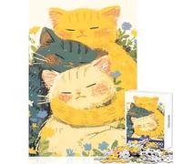 Three Cats Cuddling in Flowers Jigsaw Puzzles for Adults 1000 Piece Gifts For Birthdays Precision Cutting DIY Toys Suitable for Ages 14 And Up (38x52cm)