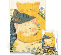 Three Cats Cuddling in Flowers Jigsaw Puzzles for Adults1000 Pieces Think Smart Toy Family Bond Accurate Cut Seasonal Gift (38x26cm)