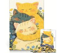 Three Cats Cuddling in Flowers Jigsaw Puzzles for Teenagers 1000 Piece Pure Logic Toy Quiet Calm Clean Cut Wall Art Decor (38x52cm)