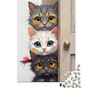 Three Cats Door Side 1000 Piece Jigsaw Puzzle Jigsaw Puzzle for Adults Door Art Puzzle Game for Family Home Decoration Stress Relief 38x26cm/1000pcs