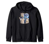 Three Cats Howling At The Moon Weird Meme Cat Zip Hoodie