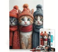 Three Cats in Winter Hats Jigsaw Puzzles 1000 Pieces for Teenagers Strong Logic Toy Home Activity Clear Edge Cherished Gift (50x75cm)