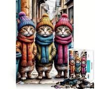 Three Cats in Winter Outfits Teenagers 1000 Piece Jigsaw Puzzle Mind Exercise Toy Group Play Precision Cut Festival Gift (38x52cm)