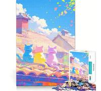 Three Cats on A Roof 1000 Piece Jigsaws for Teenagers Puzzle Memory Gain Relaxing Fun Design Assembly Warm Surprise (38x52cm)