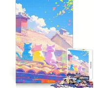 Three Cats on A Roof 1000 Piece Jigsaws for Teenagers Puzzle Memory Gain Relaxing Fun Design Assembly Warm Surprise (38x52cm)