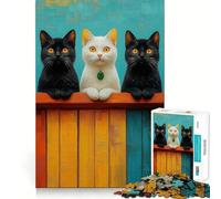 Three Cats on Fence Jigsaw Puzzles 1000 Piece for Teenagers Improve Memory Relaxing Fun Sharp Edge Unique Gift (38x52cm)