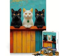 Three Cats on Fence Jigsaw Puzzles for Adults 1000 Pieces Brain Challenge Toy Quiet Fun Precise Cut Wall Art Decor (50x75cm)