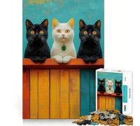 Three Cats on Fence Jigsaw Puzzles for Adults 1000 Pieces Brain Challenge Toy Quiet Fun Precise Cut Wall Art Decor (50x75cm)