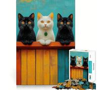 Three Cats on Fence Jigsaw Puzzles for Teenagers 1000 Pieces Logic Game Home Pastime Precise Cut Festival Gift (38x26cm)