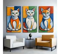 Three Cats Painted by Pablo Picasso Triptych - 3x A2 Poster - Triptych rolled in tubes BensArt Triptych set 3 Three Stretched Mounted Multi Panel Wall Art Classic Picture Arts Abstract Artwork Painti